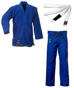 Ju-Sports BJJ Starter Gi Fortaleza Blau + BJJ Gürtel Weiß A2 I Leichter & solider Brazilian Jujutsu Anzug für Einsteiger I BJJ Gi Herren I 100% Baumwolle von Ju-Sports