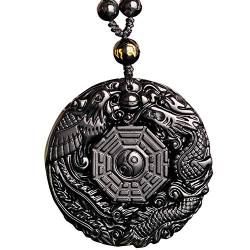 Feng Shui Halskette mit Anhänger aus reinem Obsidian, Drache und Phönix, für Damen und Herren, W4016 von Juanxian