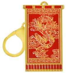 Juanxian 2024 Feng Shui Rechteckiger Roter Drache Schlüsselanhänger Wohlstand Flagge Mit Drachen Keychain w5465, rot, 14 * 4cm von Juanxian