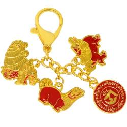 Juanxian Feng Shui Drei Harmonie Tiere Schlüsselanhänger Harmonie Frieden Amulett Reichtum Porsperität Erfolg Zen Schlüsselanhänger Neujahr W5475, rot, 11.5 * 3.5cm von Juanxian