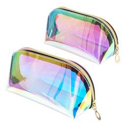 Jubaopen 2 Stück Transparent Kosmetiktasche Schminktasche Laser Kosmetiktasche mit Reißverschluss wasserdichte Make Up Tasche Tragbar Reisen Waschbeutel Laser Glitzer Bleistift Tasche (Large+Small) von Jubaopen