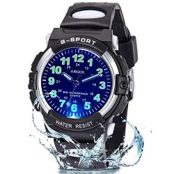 Juboos Neue 7-Farbige Kinderuhren, Kinderuhr Jungen Mädchen Analog Quartz Uhr mit Armbanduhr Kautschuk Wasserdicht Outdoor Sports Uhren 5-16 von Juboos