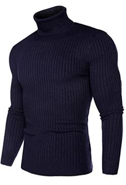 Juedoz Herren Rollkragenpullover, schmale Passform, weich, gestrickt, navy, Klein von Juedoz