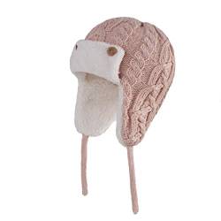 Juenier Baby Winter Hut Ohrklappe Beanies Cap für Jungen Mädchen, Kleinkind Bomber Strickmütze mit Fleece gefüttert (einfarbig-rosa,46-48CM/18.11"-18.9") von Juenier