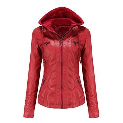 Jueshanzj Lederjacke, Lederjacken für Damen, Lederjacken, Kunstlederjacke, Damen-Lederjacke, Kunstlederjacke, schwarze Lederjacke für Damen, Datum Rot, 48 von Jueshanzj