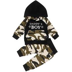 Juflam Baby Boy Camouflage Outfits Set Langarm Daddy's Boy Camo Hoodie Top mit Tasche + Hose (12-18 Monate, Daddy 's Boy) von Juflam