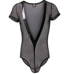 Juflam Bodysuit mit Leopardenmuster für Herren Wrestling Singlets Leotard Gym Unterwäsche (JJ70-Schwarz, Large) von Juflam