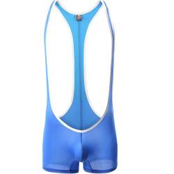 Juflam Bodysuit mit Leopardenmuster für Herren Wrestling Singlets Leotard Gym Unterwäsche (Medium, WH41-Blau) von Juflam