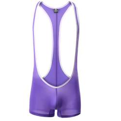 Juflam Bodysuit mit Leopardenmuster für Herren Wrestling Singlets Leotard Gym Unterwäsche (WH41-lila, X-Large) von Juflam