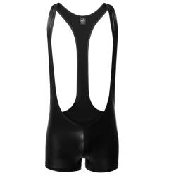 Juflam Herren Leder Leotard Unterwäsche Jumpsuits Wrestling Singlet Bodysuit Athletic Supporter Briefs (Medium, Schwarz) von Juflam