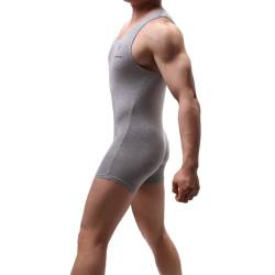 Juflam Herren Modal Baumwolle Einteiliger Bodysuit Wrestling Singlet Athletische Leotard Unterwäsche Gym Sportswear Unterhemd (grau, M) von Juflam