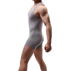 Juflam Herren Modal Baumwolle Einteiliger Bodysuit Wrestling Singlet Athletische Leotard Unterwäsche Gym Sportswear Unterhemd (grau, XL) von Juflam