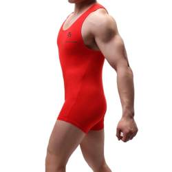 Juflam Herren Modal Baumwolle Einteiliger Bodysuit Wrestling Singlet Athletische Leotard Unterwäsche Gym Sportswear Unterhemd (rot, L) von Juflam