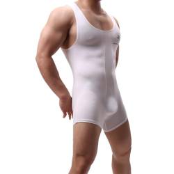 Juflam Herren Modal Baumwolle Einteiliger Bodysuit Wrestling Singlet Athletische Leotard Unterwäsche Gym Sportswear Unterhemd (weiß, M) von Juflam