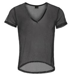 Juflam Herrenmode Fishnet Durchsichtig Tank Top Muskeltraining T-Shirt Mesh Transparente T-Shirts Top (Large, JJ65-schwarz) von Juflam