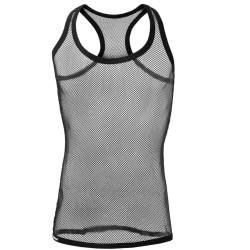 Juflam Herrenmode Fishnet Durchsichtig Tank Top Muskeltraining T-Shirt Mesh Transparente T-Shirts Top (Medium, C13-schwarz) von Juflam