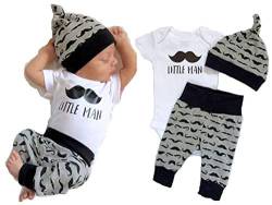 Juflam Neugeborene Baby Boy Kleidung Kleiner Mann Top Strampler Hosen Legging+ Hut 3Pcs Outfit Set (12–18 Monate) von Juflam