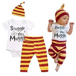 Juflam Neugeborene Baby Jungen Kleidung Snuggle This Muggle Body +Hosen Legging+ Hut 3Pcs Bekleidungssets (Weiß Kurzarm, 0–6 Monate) von Juflam
