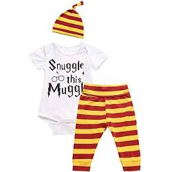 Juflam Snuggle This Muggle Baby Jungen Mädchen Kleidung Strampler Hose Hut Outfits Set, Kurze Ärmel, 6-9 Monate von Juflam