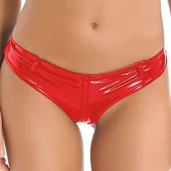 Jugaoge Damen Metallic String Tanga Ouvert Slip Zipper Bikinihose Low Rise Unterhosen Sexy Unterwäsche Glänzend Hipster Pantys Gogo Clubwear Rot S von Jugaoge