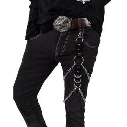 Jugaoge Herren Hosen Kette Jeans Anhänger Bein Oberschenkel Harness Geschirr Bandage Bändern Hip Hop Tanz Modeschmuck Punk Gothic Kleidung Zubehör Schwarz A Einheitsgröße von Jugaoge
