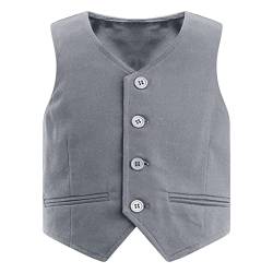 Jugaoge Kinder Anzug Jungen Anzugweste Klassisch Sakko Jacke Ärmellos Gilet V-Ausschnitt mit Knöpfe Gentleman Smoking Weihnachten Party Geburtstag Outfit Grau 122-128 von Jugaoge