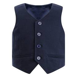 Jugaoge Kinder Anzug Jungen Anzugweste Klassisch Sakko Jacke Ärmellos Gilet V-Ausschnitt mit Knöpfe Gentleman Smoking Weihnachten Party Geburtstag Outfit Navy blau 158-164 von Jugaoge