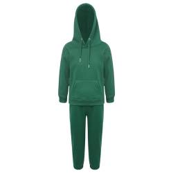 Jugaoge Kinder Sportanzug Basic Einfarbig Trainingsanzug Loose Fit Jogginganzug Kapuzenpullover Sweatshirt und Kordelzug Sporthose Jogginghose Tracksuit Dunkelgrün 116-122 von Jugaoge