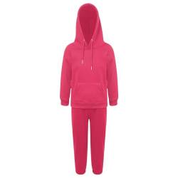 Jugaoge Kinder Sportanzug Basic Einfarbig Trainingsanzug Loose Fit Jogginganzug Kapuzenpullover Sweatshirt und Kordelzug Sporthose Jogginghose Tracksuit Hot Pink 116-122 von Jugaoge