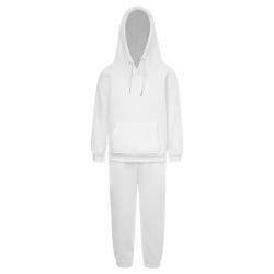 Jugaoge Kinder Sportanzug Basic Einfarbig Trainingsanzug Loose Fit Jogginganzug Kapuzenpullover Sweatshirt und Kordelzug Sporthose Jogginghose Tracksuit Weiß 116-122 von Jugaoge