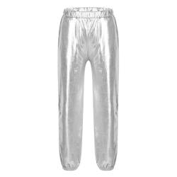 Jugaoge Mädchen Jungen Hose mit Glitzer Metallic Glänzend Sporthose Elastische Taille Jogginghose Loose Fit Traininghose mit Taschen Beinabschluss Tanzhose Silber 122-128 von Jugaoge