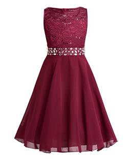 Jugaoge Mädchen Vintage Retro Kleid Elegant Blumenmädchenkleid Spitzenkleid A-Line Swing Rock Chiffonkleid Ballkleider Taufe Kommunion Kleidung Rot 176 von Jugaoge