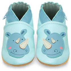 Juicy Bumbles - Weicher Leder Lauflernschuhe Krabbelschuhe Babyhausschuhe mit Wildledersohlen. Junge Mädchen Kleinkind- Gr. 0-6 Monate (Größe 19/20)- Großer Hund von Juicy Bumbles