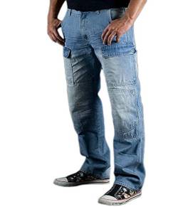 Juicy Trendz Herren Motorradrüstung Biker Motorrad Denim Hose Jeans Horn Cargo S015, 32W / 34L, Blau von Juicy Trendz