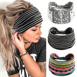 Damen-Haarbänder,Breite Haarbänder,Boho-Blumendruck Knoten Elastische Haarbänder Yoga-Bandanas,Laufstirnbänder für Frauen von Juimtien