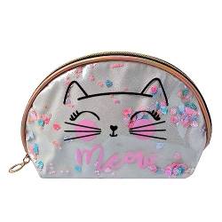 Juleeze Damenkulturtasche 22x8x14 cm Beige Synthetisch Oval Katze Kosmetiktasche von Juleeze