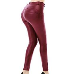 Juleya Damen Srumpfhose Skinny Hose Leggins Sexy Leder Leggings PVC Kunstleder Leder Look Casual Sport Yoga Hosen Weinrot XL von Juleya