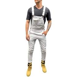 Julhold Freizeithose Jumpsuit Overall Herren Jeans Wash Berufsbekleidung Suspender Pants Hose Classics Latzhose Denim Arbeitshose Mit Taschen Eine Vielzahl Von Stilen(Weiß,M) von Julhold