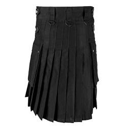 Julhold Herren Retro Kilt Scottish Gothic Mode Kendo Faltenrock Scottish Kleidung Hosen Einfarbig Punk Retro Goth Taschenrock(Schwarz,5XL) von Julhold