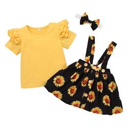 Julhold Neugeborenes Baby Mädchen Kleidung Sommer Rüschen Kurzarm Strampler + Floral Rock mit Stirnband Säugling Outfits Gr. 86, 2-gelb von Julhold