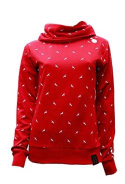 Jumpster Turtleneck Hoodie | Damen Pullover | Hergestellt in der EU | 100% Bio-Baumwolle | Rollkragen | Eco Slim Fit Red Birds Rot L von Jumpster