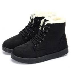 Jundao Winter Plus Samt Warmhalten Damen Schneestiefel Dicke rutschfeste Flache Kurze Stiefel Wildleder Schnürstiefeletten von Jundao