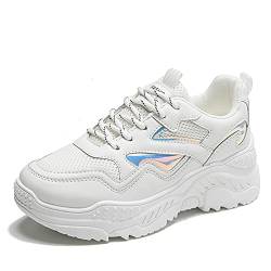 Mode Lässig Komfort Atmungsaktiv Mesh Damen Chunky Sneakers rutschfeste Schnürung Runde Zehe Low-Top-Trainer Dicke Sohlen Dämpfung Outdoor-Sportschuhe von Jundao