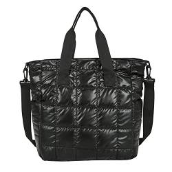 Frauen Handtasche Nylon Baumwolle gepolstert gesteppt Top-Griff Tasche Stickerei Thread Solid Color Lattice Crossbody Bag Trending Shopping Handtasche von Junerain