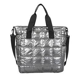 Frauen Handtasche Nylon Baumwolle gepolstert gesteppt Top-Griff Tasche Stickerei Thread Solid Color Lattice Crossbody Bag Trending Shopping Handtasche von Junerain