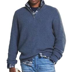 Herren-Pullover aus Kaschmir, Business-Casual-Reißverschluss, Basic-Pullover, 1/4-Reißverschluss, Stehkragen, Polo-Pullover, blau, Large von Juneyou