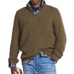 Herren-Pullover aus Kaschmir, Business-Casual-Reißverschluss, Basic-Pullover, 1/4-Reißverschluss, Stehkragen, Polo-Pullover, braun, Large von Juneyou