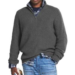 Herren-Pullover aus Kaschmir, Business-Casual-Reißverschluss, Basic-Pullover, 1/4-Reißverschluss, Stehkragen, Polo-Pullover, grau, Large von Juneyou