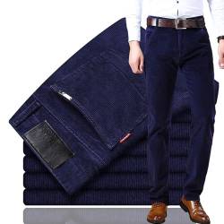 Juneyou Cordhose für Herren, klassische Passform, gerade Passform, flache Vorderseite, lässig, lockere Stretch-Kordsamt, blau, 58 von Juneyou