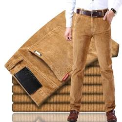 Juneyou Cordhose für Herren, klassische Passform, gerade Passform, flache Vorderseite, lässig, lockere Stretch-Kordsamt, khaki, 56 von Juneyou